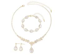 TTPSRY Schmuck Set Tropfen Zirkonia Kupfer Schmuckset 3 Pcs Armbänder Ohrringe Halskette ideal für Bräute, besondere Anlässe und elegante Abendkleide(Golden)