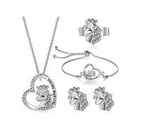 TTPSRY Schmucksets für Damen Einhorn Schmuck Set Mädchen Halskette Armband Ohrringe Ring Herz Anhänger Geschenk Kinder Teenager Geburtstag Weihnachten(Silber1)