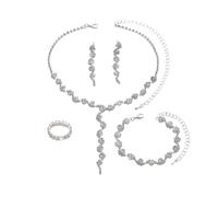TTPSRY Schmucksets Für Damen Gold Kristall Halskette Ohrringe Armband Ring Elegantes Schmuckset Damen Hochzeit Party (Silber)
