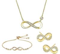 TTPSRY Schmucksets für Damen Infinity Symbol Schmuck Set Halskette Armband Ohrringe Unendlichkeitszeichen Kristall Anhänger Ewige Liebe Geschenkset Elegante Accessoires Hochzeit Geburtstag Jubiläum