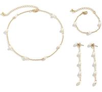 TTPSRY Schmucksets für Damen Perlenkette Armband Ohrringe Set Schmuck Set Hochzeit Brautschmuck Geschenk Elegante Kette Modeschmuck Damenschmuck Perlenarmband