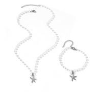 TTPSRY Seestern Perlen Schmuckset Halskette Armband Edelstahl Anhänger Maritim Sommer Damen Accessoires Meeresschmuck Strand Muschel