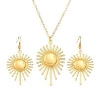 TTPSRY Sonnenstrahl Schmuckset Goldfarben Halskette Ohrringe Anhänger Damen Schmuck Eleganter Strahlenkranz Sonnenform