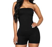 TTPSRY Trägerloser Jumpsuit Einteiler Overall für Damen Romper Hosenanzug Kurz Rückenfrei Ärmellos Stretch Onesie Outfits (Schwarz/S)