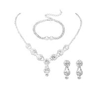 TTPSRY Tropfenform Schmuckset Kristall Halskette Ohrringe Armband Damen Strass Schmuck Elegant Hochzeitsschmuck Silber Glänzend