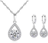 TTPSRY Tropfenform Schmuckset Zirkonia Halskette Ohrringe Damen Silber Kette Anhänger Klassisch Elegant Zeitlos Schmuck