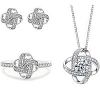 TTPSRY TTPSRYKeltischer Knoten Schmuckset Unendlichkeit Kreuzknoten Halskette Ohrringe Ring Zirkonia Kristall Silber Schmuckset Damen