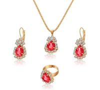 TTPSRY TTPSRYTropfenform Kristall Schmuckset Halskette Ohrringe Ring Damenmode Hochzeitsschmuck Elegant Glänzend Wassertropfen Anhänger Juwelenkollektion