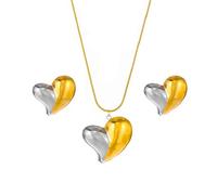 TTPSRY Zweifarbiges Herz Schmuckset Ohrstecker Halskette Damen Schmuck Edelstahl Anhänger Kette Ohrringe Herzform Elegant Klassisch