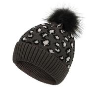 TUANMOZI Strickmütze Damen Wintermütze mit Bommel Elegant Leopard Beanie Mütze Warme Winter-Mütze Bommelmütze (DE/NL/SE/PL, Alphanumerisch, Einheitsgröße, Dunkelgrau)