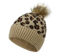 TUANMOZI Strickmütze Damen Wintermütze mit Bommel Elegant Leopard Beanie Mütze Warme Winter-Mütze Bommelmütze (DE/NL/SE/PL, Alphanumerisch, Einheitsgröße, Khaki)