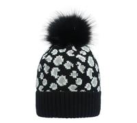 TUANMOZI Strickmütze Damen Wintermütze mit Bommel Elegant Leopard Beanie Mütze Warme Winter-Mütze Bommelmütze (DE/NL/SE/PL, Alphanumerisch, Einheitsgröße, schwarz)