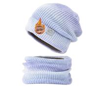 TUANMOZI Strickmütze mit Scarf Damen Wintermütze mit Farbverlauf Strickschal Set Warm Wintermütze und Schal mit Dicke Fleecefutter Herbst Winter Beanie Schal Set für Ski Outdoor (Violett, Eine Größe)