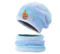 TUANMOZI Strickmütze mit Scarf Damen Wintermütze mit Farbverlauf Strickschal Set Warm Wintermütze und Schal mit Dicke Fleecefutter Herbst Winter Beanie Schal Set für Ski Outdoor (Blau, Eine Größe)