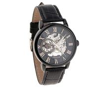 Tubayia Herren Automatische Mechanische Uhr Skelettuhr Armbanduhr - Edelstahlgehäuse/Lederband/Skeleton Zifferblatt