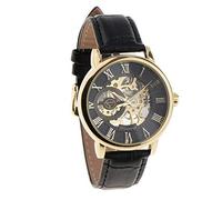 Tubayia Herren Automatische Mechanische Uhr Skelettuhr Armbanduhr - Edelstahlgehäuse/Lederband/Skeleton Zifferblatt