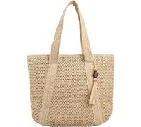 Tubayia Strandtasche Damen Groß Stroh, Korbtasche Geflochten mit Reißverschluss, Sommer Gewebte Handtasche,Gewebte Umhängetaschen, Eimer Korbtasche für Outdoor Reise Arbeit Einkaufen Party (Beige)