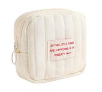 TUCEWP Kleine Make-up-Tasche, gesteppt, Reise-Kosmetik-Organizer-Tasche, weiß, quadratisch, mit Reißverschluss, niedlich, adrett, tragbar, Kulturbeutel für Geldbörse, ästhetische