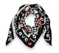 Tuch Damen Frühling Baumwolle Musselin Made Italy Halstuch Herz Love Schal Sommer Dreieckstuch (Schwarz)
