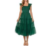 Tüll Kleid Damen Lang Abendkleider Elegant Für Hochzeit Ballkleid Gesmoktes Cocktailkleid Hochzeitsgast Abschlusskleid Tüllkleid Festlich Kleid A Linie Festliche Kleider Frauen Partykleid