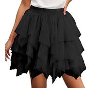 Tüll Rock Damen - Kurzer asymmetrischer Lagenrock Mesh hochtailliert bauschig für den Sommer