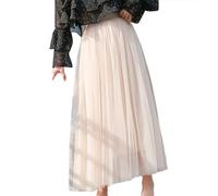 Tüll Tutu Rock Tüllröcke Damen Mittlere Länge Elastische Taille Einfarbig Petticoat (Beige #1, L)