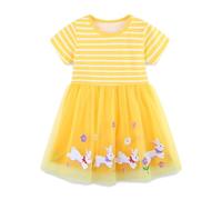 Tüllkleid Mädchen Ostern Kleid Sommer Kurzarm Mesh Tunika Kleider Cute Osterhase Druck Prinzessin Kleid Bequeme lässige Sommerkleider für 3-9 Jahre (Yellow, 3-4 Years)
