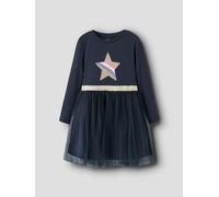 Tüllkleid NAME IT "NMFNASTAR LS DRESS", Mädchen, Gr. 92, N-Gr, blau (navy blazer), Tüll, Obermaterial: 65% Baumwolle, 33% Polyester, 2% Elasthan, Rundhals, Kleider (73427955-92) navy blazer