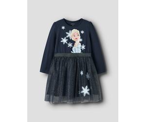 Tüllkleid NAME IT "NMFOSIMI FROZEN LS TULLE DRESS WDI", Mädchen, Gr. 98, N-Gr, navy blazer, Jersey, Obermaterial: 66% Baumwolle, 30% Polyester, 4% Elasthan, bedruckt, kurz, Rundhals, Kleider (34209618