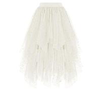 Tüllrock Beige, Tüllrock Damen Tüll Röcke High Low Layered Puffy Fee A-Linie Midi Rock Unregelmäßiger Tutu Weich Knielang Bunt Skirt Silvester Festival Outfit für Abschlussball Karneval Party