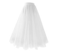 Tüllrock Blau Damen Tüllrock Lang Maxirock Blauer Ballettrock A-Linie Unterrock Karneval Hochzeit Party Tutu Rock Midi Petticoat Hoch Taillierter Rockabilly Faltenrock TullrockKostüm