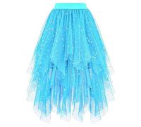 Tüllrock Blau, Tüllrock Damen Tüll Röcke High Low Layered Puffy Fee A-Linie Midi Rock Unregelmäßiger Tutu Weich Knielang Bunt Skirt Silvester Festival Outfit für Abschlussball Karneval Party