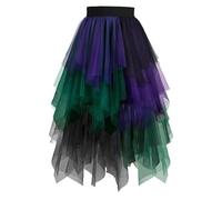Tüllrock Bunt, Tüllrock Damen Tüll Röcke High Low Layered Puffy Fee A-Linie Midi Rock Unregelmäßiger Tutu Weich Knielang Bunt Skirt Silvester Festival Outfit für Abschlussball Karneval Party