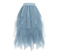 Tüllrock Damen Blau Lang Tütü Damen Karneval Kostüm 50Er Retro Ballet Tanzrock Mehrschichtiger Mesh Faltenrock A-Linie Hoher Glitzer Tüllrock Rockabilly Petticoat Tutu Party Ballettrock