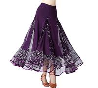 Tüllrock Damen Bunt - Glitzernder Pailletten Tanzrock mit ausgestelltem Saum Mesh Einsatz für Moderne Ballsaal Auftritte eleganter Langer Rock