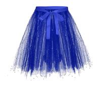 Tüllrock Damen Karneval Mehrlagiger Tutu-Rock Plissierter Zipfel Tüll Rock A-Linie Midirock Unregelmäßig Unterrock Tüll-Tutu Midirock (Blue, M)