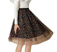 Tüllrock Damen Lang Elegant Glitzer Rock Weiche Elastisch Petticoat Unterrock 50er Vintage Tanzrock Maxirock Tütü Tüll Rock Tanzkleid Ballkleid Mesh Ballett Hochzeit Karneval Party Tüllrock Orange