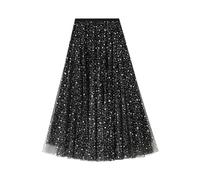 Tüllrock Damen Lang Pailletten Maxirock Damen Elegant Festlich A Linie Glitzerrock Maxi mit Gummizug Langer Rock Tüll Tütü Röcke High Waist Skirt Long Pailettenrock Sommerrock Leicht und Luftig