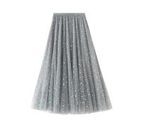 Tüllrock Damen Lang Pailletten Maxirock Damen Elegant Festlich A Linie Glitzerrock Maxi mit Gummizug Langer Rock Tüll Tütü Röcke High Waist Skirt Long Pailettenrock Sommerrock Leicht und Luftig