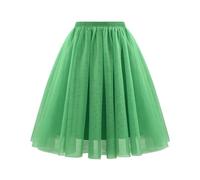 Tüllrock Damen Midi Mesh Puffy Tüll Rock A-Linie Elastisch Bund Petticoat Einfarbig TüTü Faltenrock Karneval Ballettrock 80er Unterrock Leicht Tanzkleid Fasching Röcke #14 Grün XXL