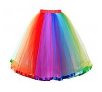 Tüllrock Damen Regenbogen Petticoat Tütü Elastische Hohe Taille A-Linie Tutu Rock Midirock Unregelmäßig Multi-Schichten Feenrock Puffy Bunter Tüll Röcke Mini Ballettrock Tanzrock Karneval Kostüm