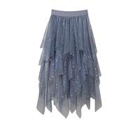 Tüllrock Damen Spitze glitzerrock pailettenrock Unregelmäßiger Rock A-Linie Taillierter Rocke Ballett Tutu Abschlussball Party Karneval Mehrschichtiger Mesh Faltenrock 02