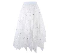 Tüllrock Damen Tüll Röcke High Low Layered Puffy Fee A-Linie Midi Rock Unregelmäßiger Tutu Elegant Weich Knielang Bunt Skirt Silvester Festival Outfit für Abschlussball Karneval Party