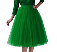 Tüllrock Damen Tutu Rock Midi Petticoat Hoch Taillierter A Linien Rockabilly Petticoat Mesh-Chiffon-Faltenrock Karneval Kostüm Tanzrock Unterrock (Green, One Size)