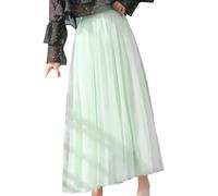 Tüllrock für Damen Tutu-Rock Hohe Taille Eine Linie Midirock Party Gittergewebe Faltenkleid (Mint Green #1, L)