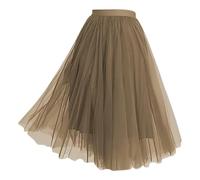 Tüllrock Grau, Tüllrock Damen Tüll Röcke High Low Layered Puffy Fee A-Linie Midi Rock Unregelmäßiger Tutu Weich Knielang Bunt Skirt Silvester Festival Outfit für Abschlussball Karneval Party