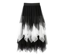 Tüllrock Lang Damen Orange,Tüllrock Damen Lang Puffy Hexenrock Asymmetrisch Karneval Feen Kostüm Mesh Unregelmäßiger Röcke A-Linie Knielang Faltenrock Tütü Petticoat Weich Unterrock Midirock