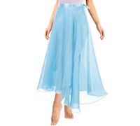 Tüllrock Lang Hellblau Ballett Chiffon Wickelrock Tanz Damen Langer Tanzrock Transparenter Ballettrock Tutu Ballett Chiffonrock mit Verstellbarem Gürtel Tanzrock Damen Balette Kleidung Mädchen