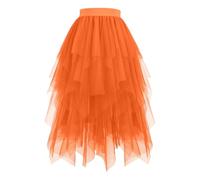 Tüllrock Orange,Tüllrock Lang Damen Große Größen Puffy Tütü Rock Tüll Röcke Unregelmäßiger A-Linie Mit Elastische Hohe Taille, Karneval Feen Kostüm,01 Orange,XL
