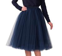 TüLlrock Schwarz,Damen Tüllrock Lang für Karneval & Fasching - Frauen Midi Tutu Rock Einfarbig A-Linie Vintage Retro Rockabilly 50er Jahre - Weicher Tüll Unterrock Elastischer Bund für Tanz & Party